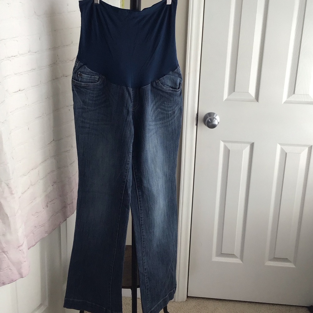 OH baby Motherhood Blue and Denim Maternity Overalls Medium - wide leg